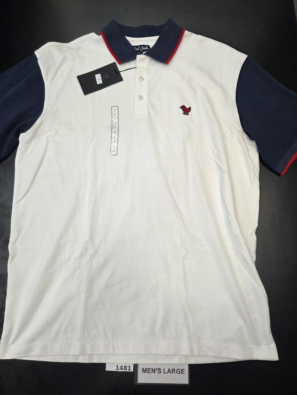 Bad Birdie Men’s Large Golf Polo NWT White Navy Red Colorblock #1481